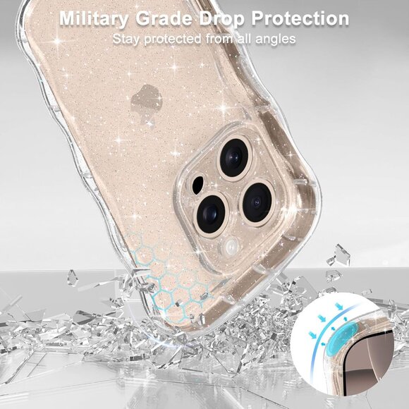 iPhone 16 Pro Max Case Clear, Cute Sparkly Bling Glitter Curly Wave NEW - Picture 5 of 6